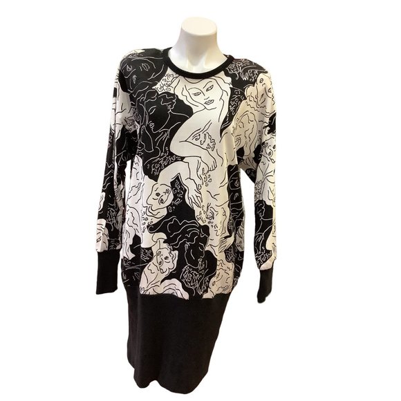 Vintage 1980's-90's Crescendo Black and White Portrait Print Tunic Dress- M/L - Picture 16 of 16